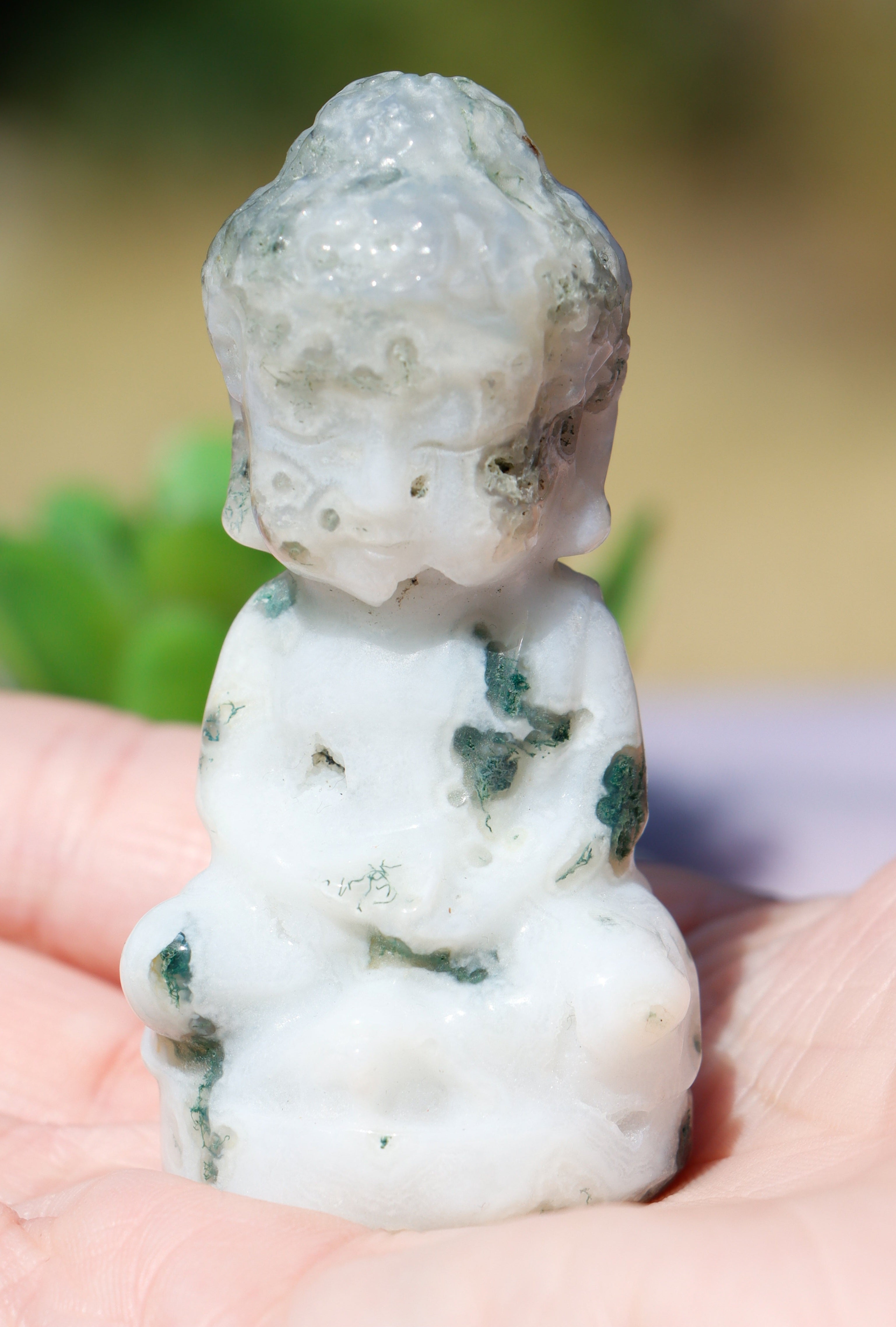 Moss agate buddha