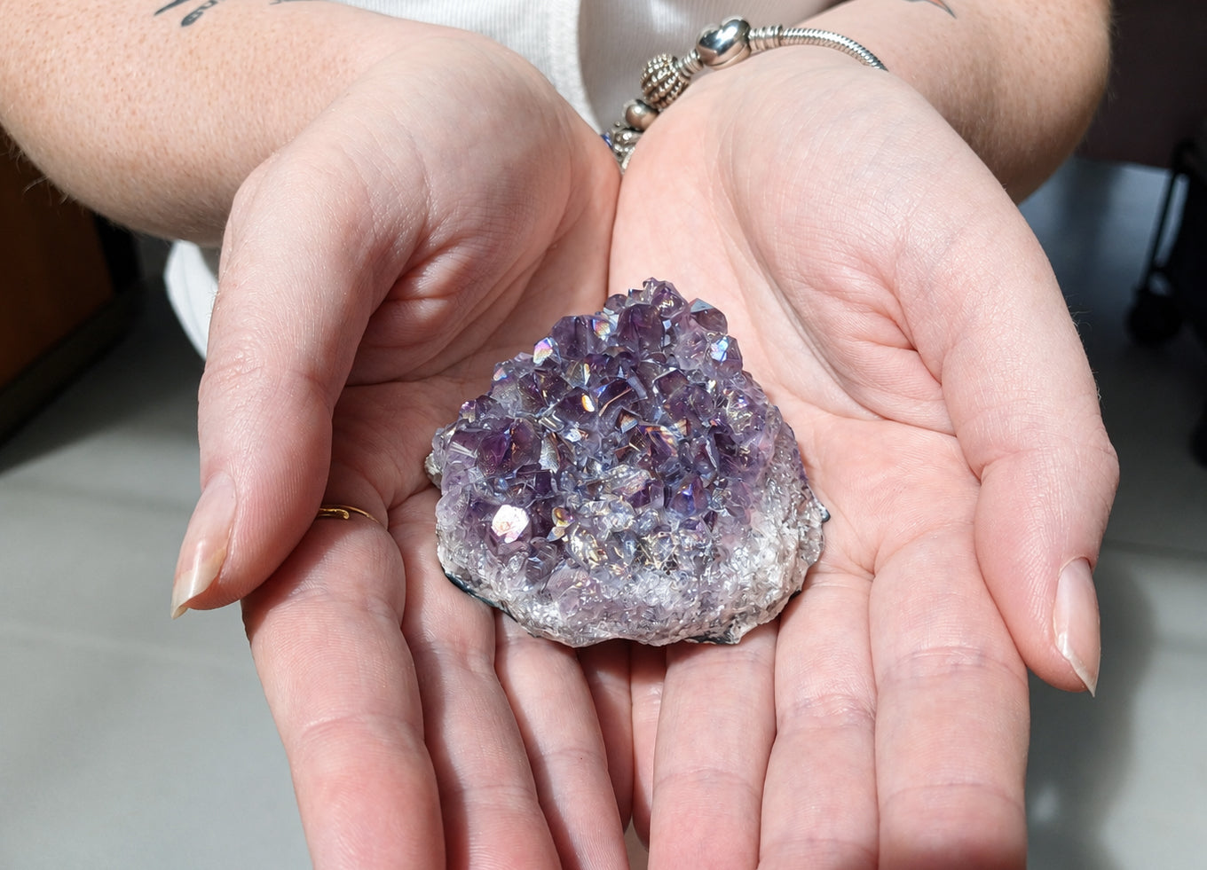 Aura coated Amethyst cluster