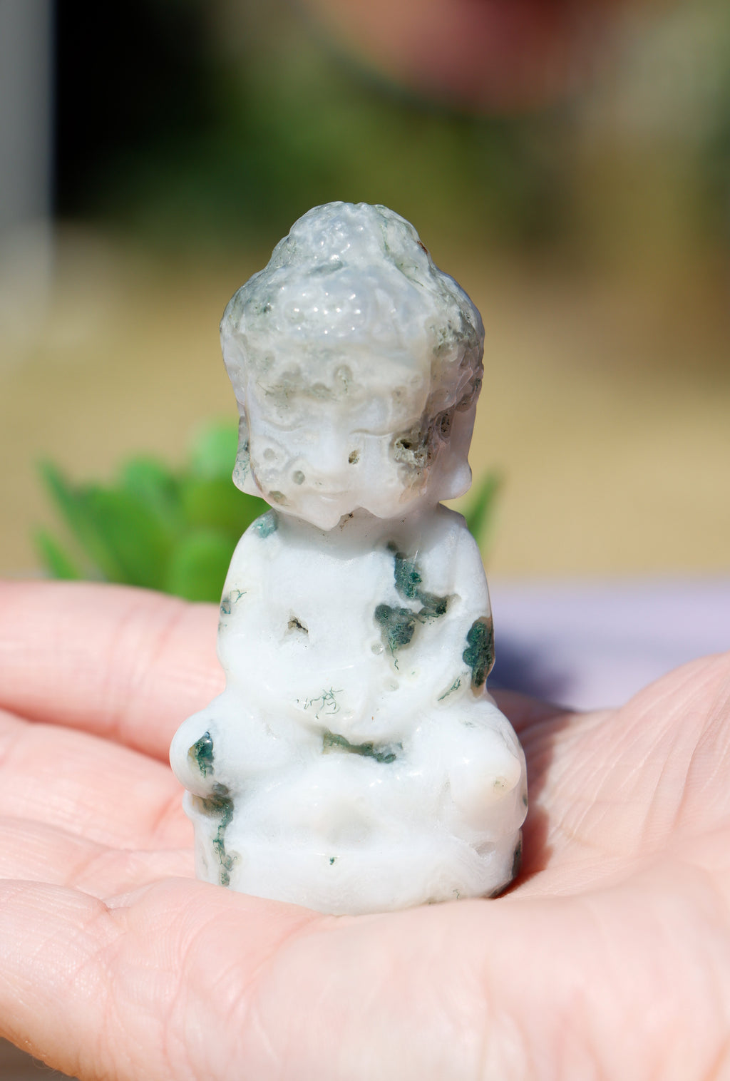 Moss agate buddha